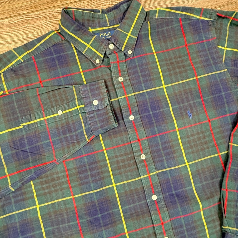Polo Ralph Lauren Mens Size 2XLT‎ Oxford Shirt Plaid Multicolor Big & Tall
